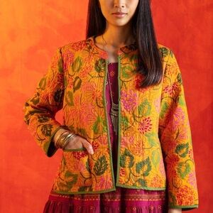 NWT Gudrun Sjoden Jacket quilted floral leaf reversible  orange rust green XL‎